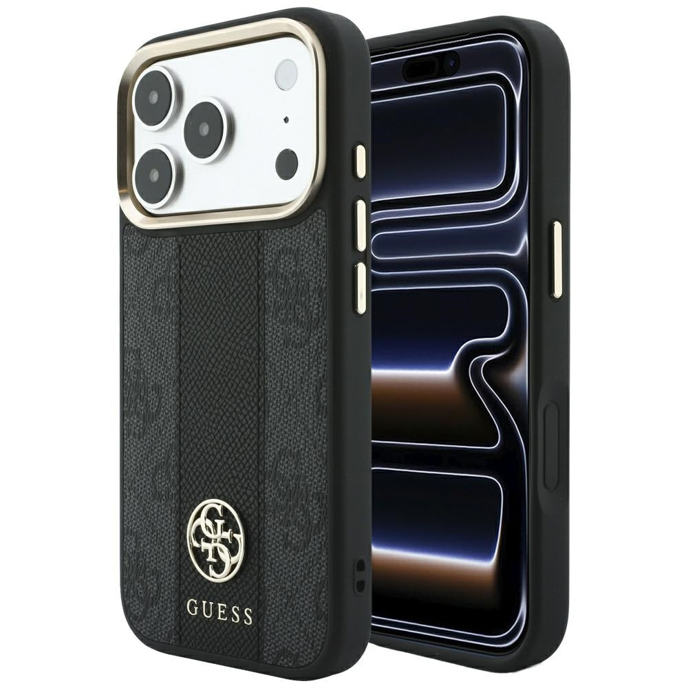 Capa MagSafe para Apple iPhone 18 Pro Max / 17 Pro Max, Guess, 4G Stripe Round Classic Logo, Preta
