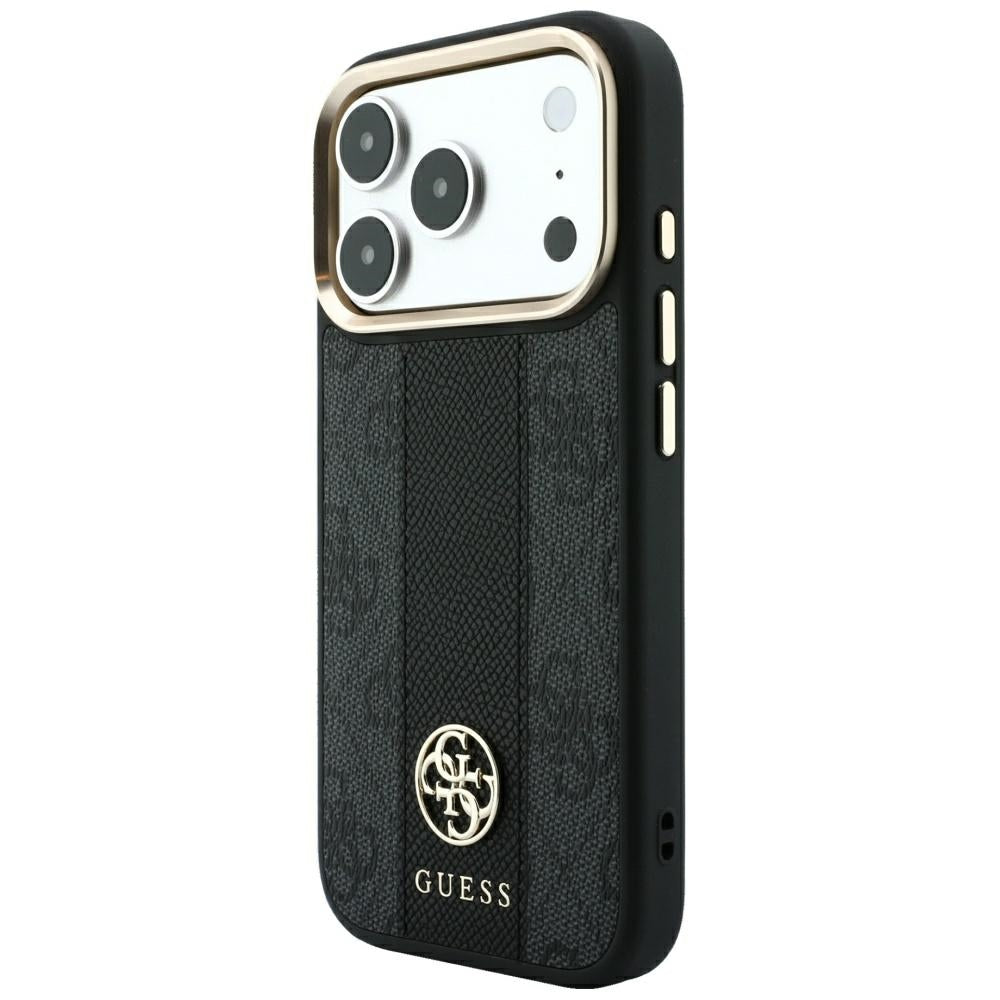 Capa MagSafe para Apple iPhone 18 Pro Max / 17 Pro Max, Guess, 4G Stripe Round Classic Logo, Preta