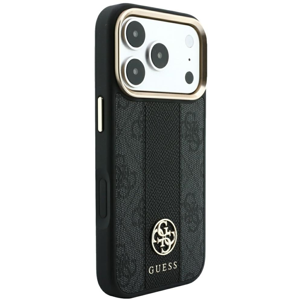 Capa MagSafe para Apple iPhone 18 Pro Max / 17 Pro Max, Guess, 4G Stripe Round Classic Logo, Preta