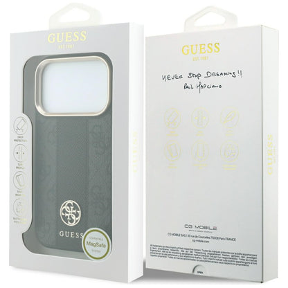 Capa MagSafe para Apple iPhone 18 Pro Max / 17 Pro Max, Guess, 4G Stripe Round Classic Logo, Preta