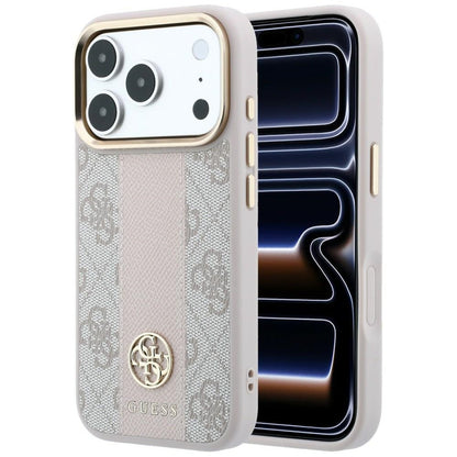 Capa MagSafe para Apple iPhone 18 Pro Max / 17 Pro Max, Guess, 4G Stripe Round Classic Logo, Rosa