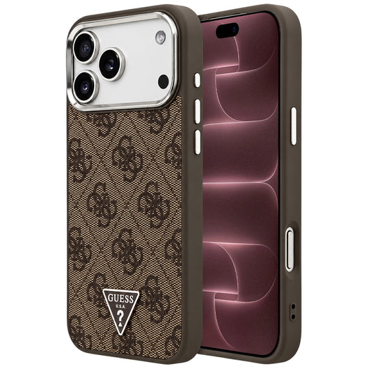 Capa MagSafe para Apple iPhone 18 Pro Max / 17 Pro Max, Guess, Logótipo Triângulo 4G, Castanho Prateado
