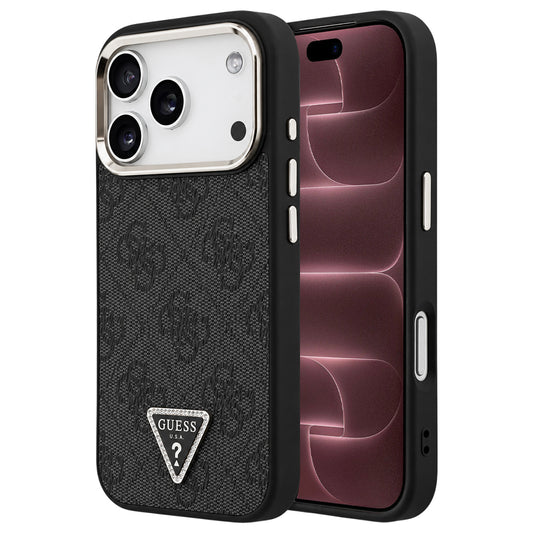 Capa MagSafe para Apple iPhone 18 Pro Max / 17 Pro Max, Guess, 4G Triangle Logo, Preta e Dourada