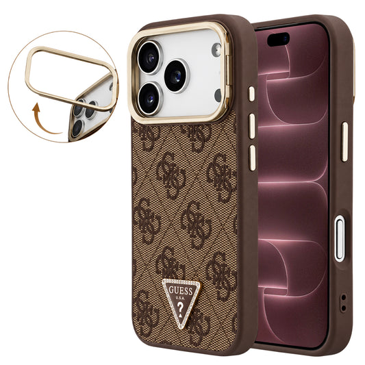 MagSafe Case for Apple iPhone 18 Pro Max / 17 Pro Max, Guess, 4G Triangle Logo & Camera Stand, Brown
