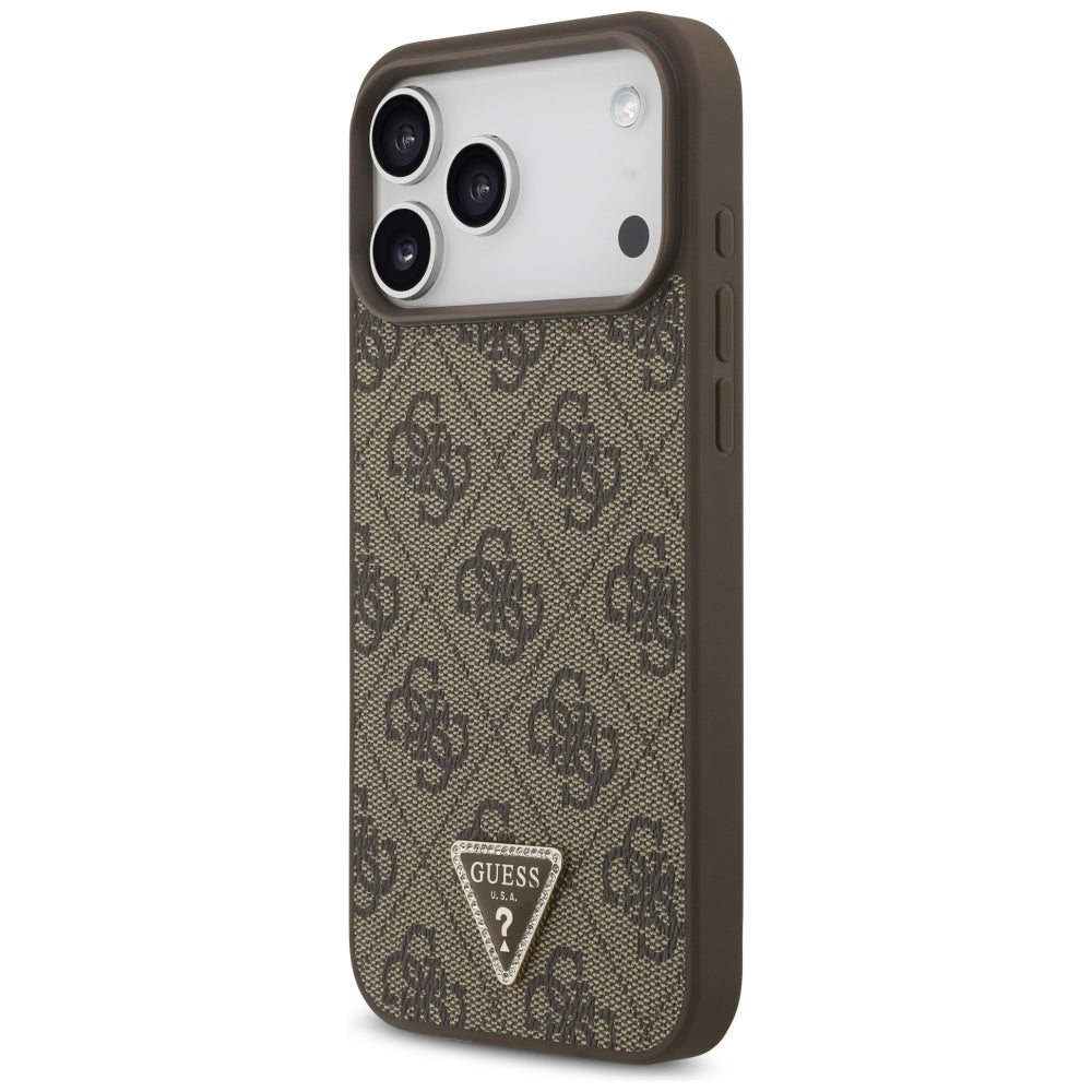 Capa MagSafe para Apple iPhone 18 Pro Max / 17 Pro Max, Guess, 4G Triangle Strass, Castanha