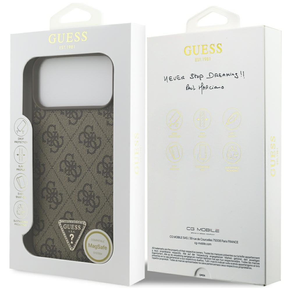 Capa MagSafe para Apple iPhone 18 Pro Max / 17 Pro Max, Guess, 4G Triangle Strass, Castanha