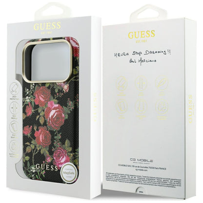 Capa MagSafe para Apple iPhone 18 Pro Max / 17 Pro Max, Guess, Blossom Roses Print, Preta