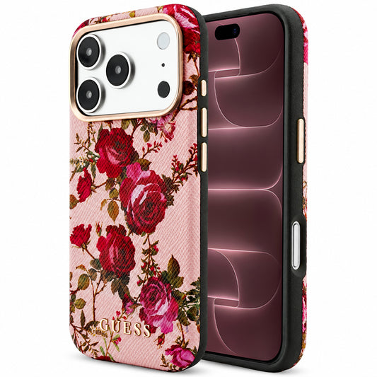 Capa MagSafe para Apple iPhone 18 Pro Max / 17 Pro Max, Guess, Blossom Roses Print, Rosa