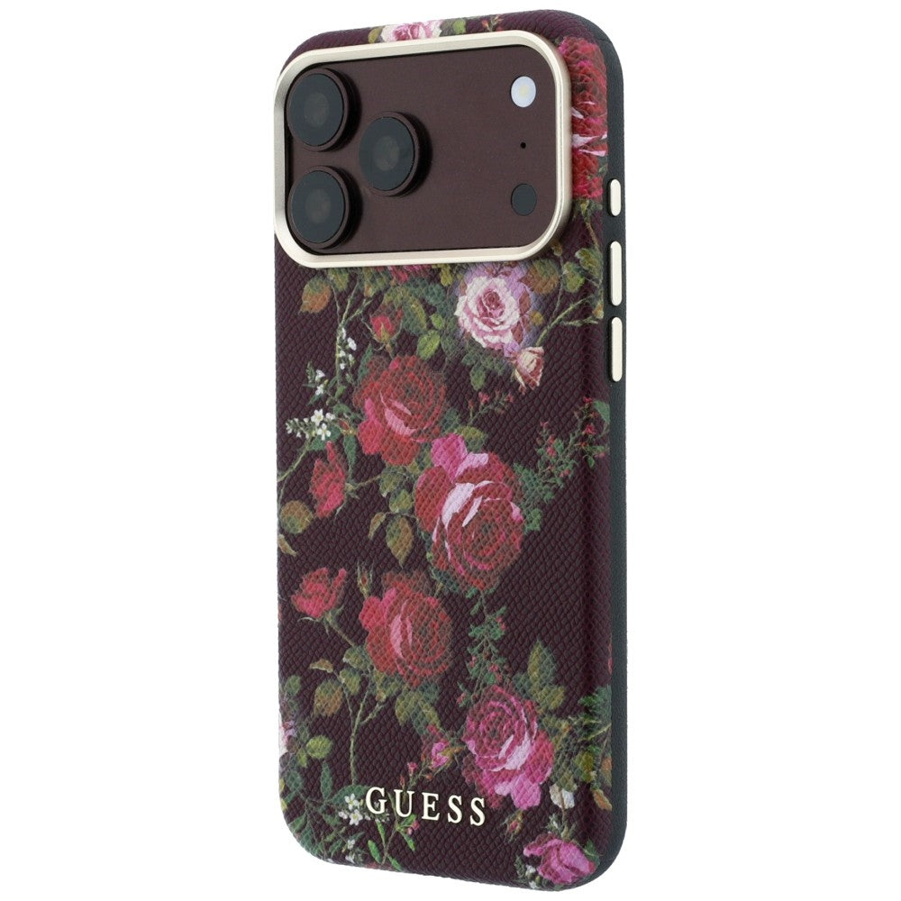Capa MagSafe para Apple iPhone 18 Pro Max / 17 Pro Max, Guess, Blossom Roses Print, cor de vinho
