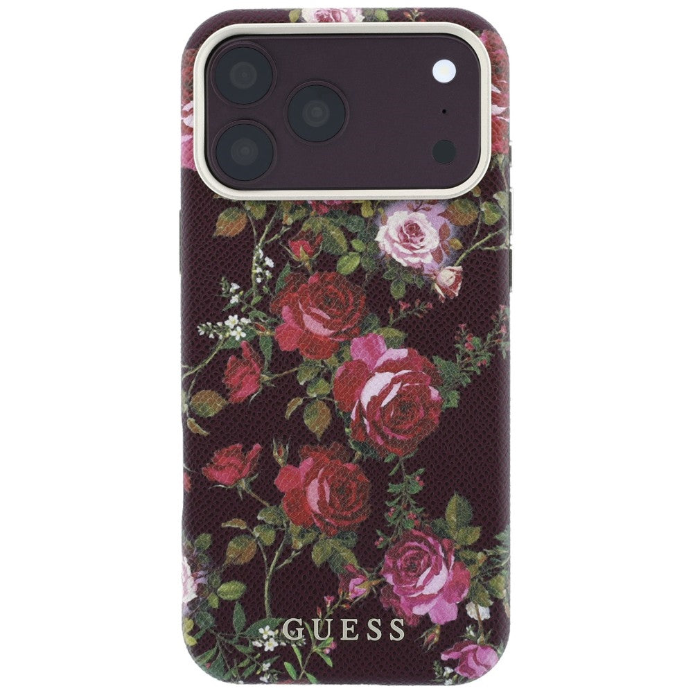 Capa MagSafe para Apple iPhone 18 Pro Max / 17 Pro Max, Guess, Blossom Roses Print, cor de vinho