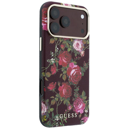 Capa MagSafe para Apple iPhone 18 Pro Max / 17 Pro Max, Guess, Blossom Roses Print, cor de vinho