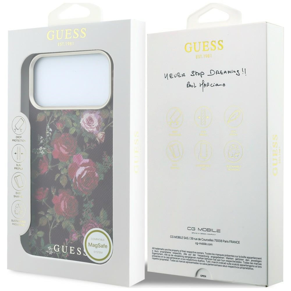 Capa MagSafe para Apple iPhone 18 Pro Max / 17 Pro Max, Guess, Blossom Roses Print, cor de vinho