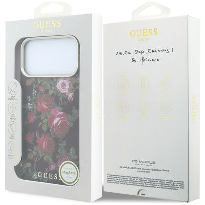Capa MagSafe para Apple iPhone 18 Pro Max / 17 Pro Max, Guess, Blossom Roses Print, cor de vinho