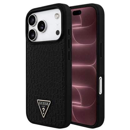 Capa MagSafe para Apple iPhone 18 Pro Max / 17 Pro Max, Guess, Croco Triangle Logo, Preta