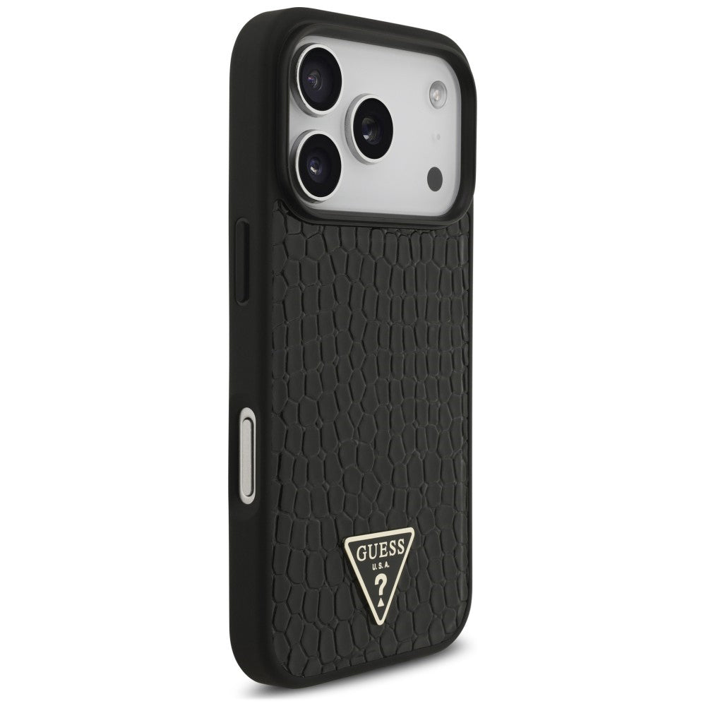 Capa MagSafe para Apple iPhone 18 Pro Max / 17 Pro Max, Guess, Croco Triangle Logo, Preta