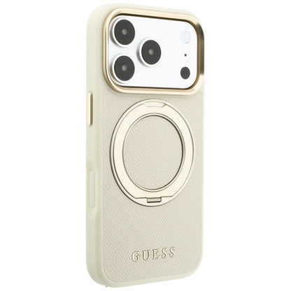 Capa MagSafe para Apple iPhone 18 Pro Max / 17 Pro Max, Guess, Grained Ring Stand 360 Classic, Bege
