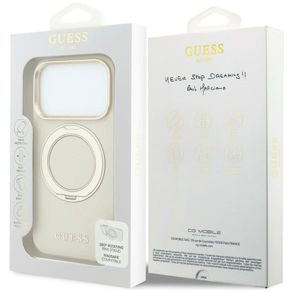 Capa MagSafe para Apple iPhone 18 Pro Max / 17 Pro Max, Guess, Grained Ring Stand 360 Classic, Bege