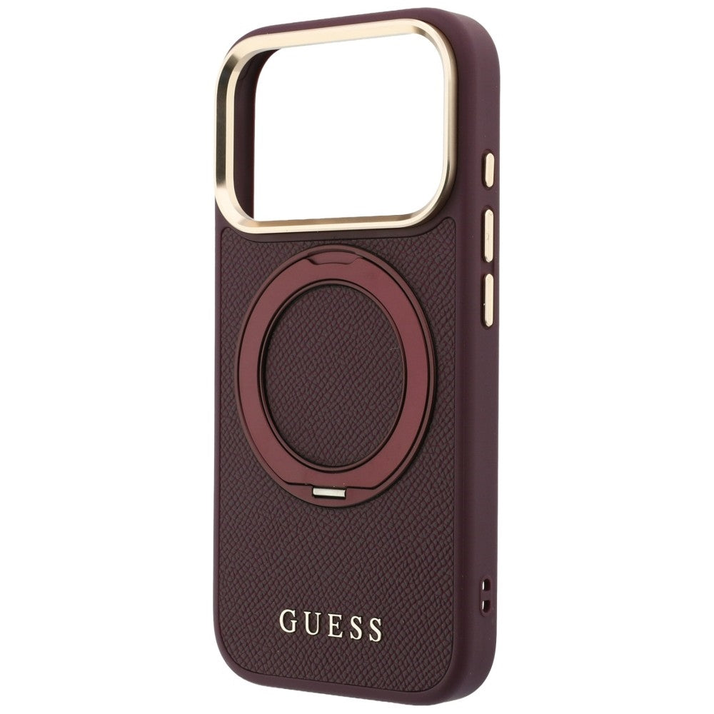 MagSafe Case for Apple iPhone 18 Pro Max / 17 Pro Max, Guess, Grained Ring Stand 360 Classic, Burgundy