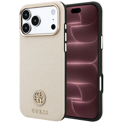 Capa MagSafe para Apple iPhone 18 Pro Max / 17 Pro Max, Guess, Logo Redondo com Strass Granulado, Bege