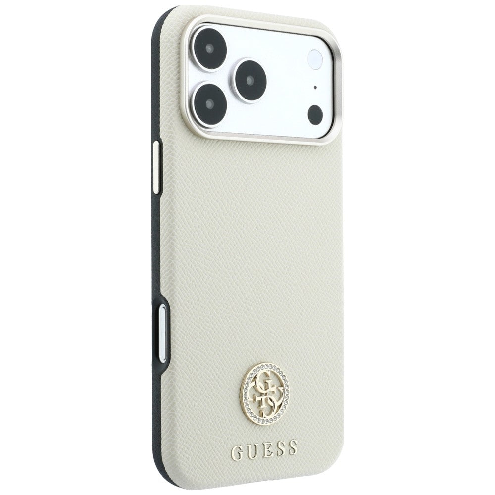 Capa MagSafe para Apple iPhone 18 Pro Max / 17 Pro Max, Guess, Logo Redondo com Strass Granulado, Bege