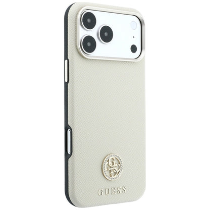 Capa MagSafe para Apple iPhone 18 Pro Max / 17 Pro Max, Guess, Logo Redondo com Strass Granulado, Bege