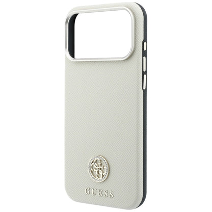 Capa MagSafe para Apple iPhone 18 Pro Max / 17 Pro Max, Guess, Logo Redondo com Strass Granulado, Bege