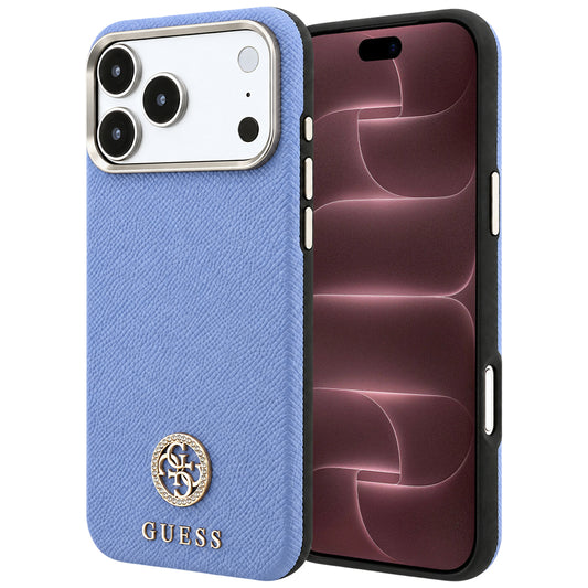 Capa MagSafe para Apple iPhone 18 Pro Max / 17 Pro Max, Guess, Logo Redondo com Strass Granulado, Azul
