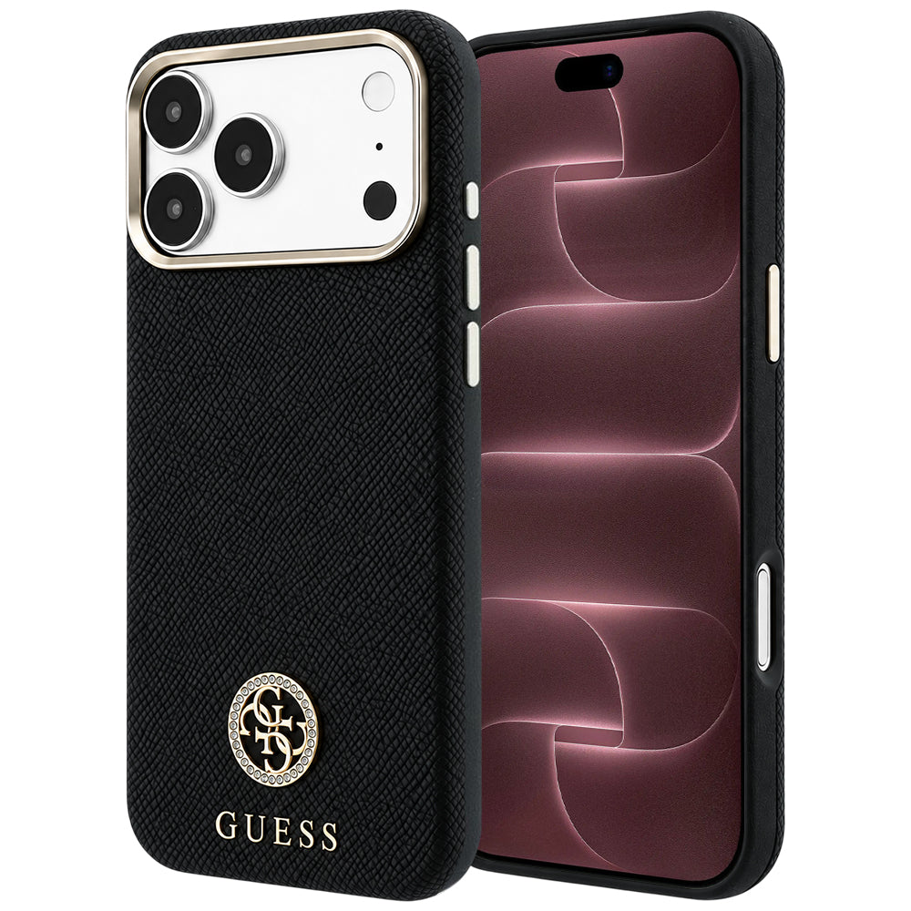 Capa MagSafe para Apple iPhone 18 Pro Max / 17 Pro Max, Guess, Logo Redondo com Strass Granulado, Preta