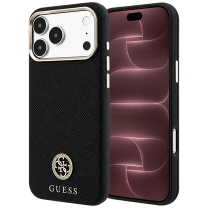 Capa MagSafe para Apple iPhone 18 Pro Max / 17 Pro Max, Guess, Logo Redondo com Strass Granulado, Preta