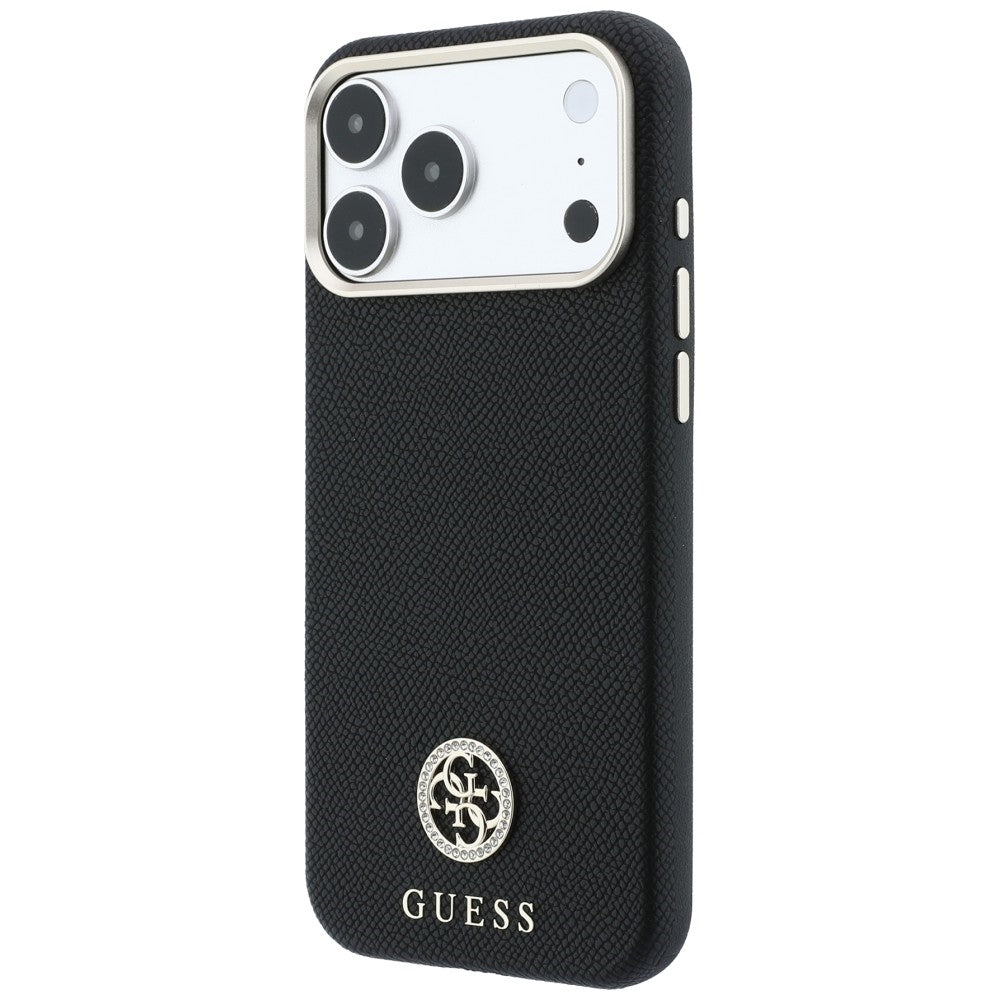 Capa MagSafe para Apple iPhone 18 Pro Max / 17 Pro Max, Guess, Logo Redondo com Strass Granulado, Preta