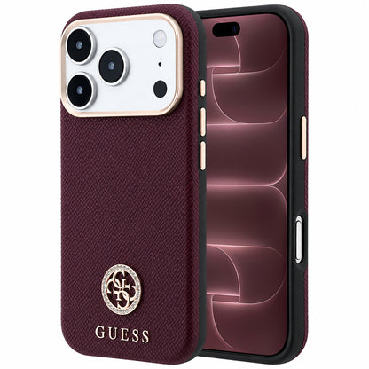 Capa MagSafe para Apple iPhone 18 Pro Max / 17 Pro Max, Guess, Logo Redondo com Strass Granulado, Vinho