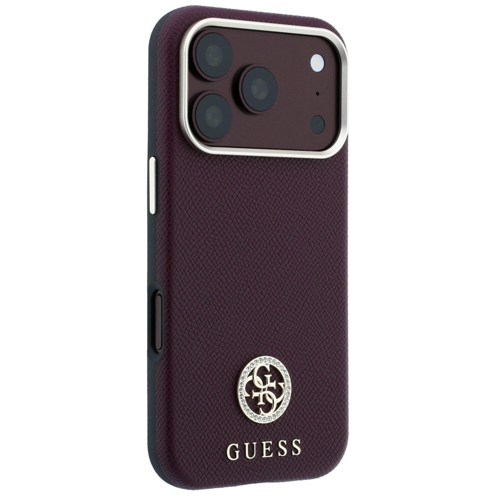 Capa MagSafe para Apple iPhone 18 Pro Max / 17 Pro Max, Guess, Logo Redondo com Strass Granulado, Vinho