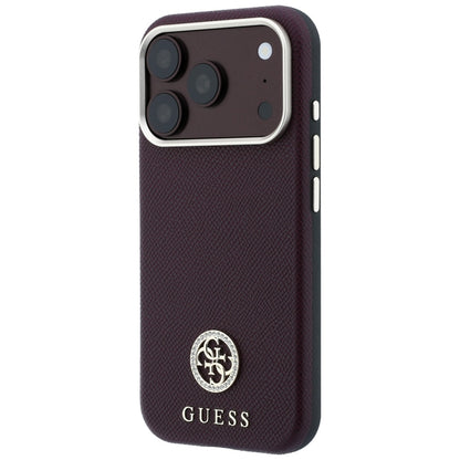 Capa MagSafe para Apple iPhone 18 Pro Max / 17 Pro Max, Guess, Logo Redondo com Strass Granulado, Vinho
