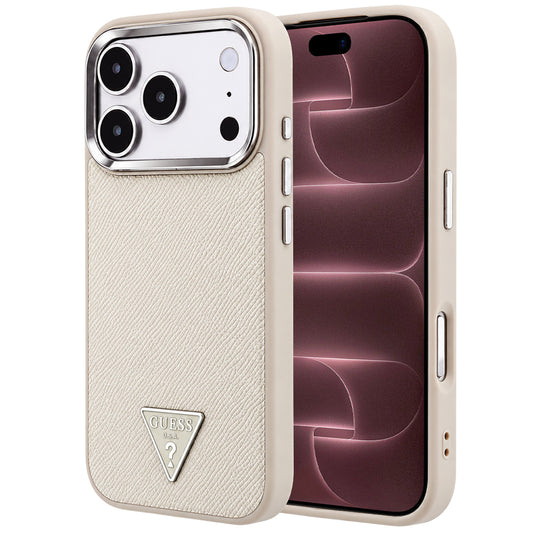 Capa MagSafe para Apple iPhone 18 Pro Max / 17 Pro Max, Guess, Logótipo Triângulo Granulado, Bege