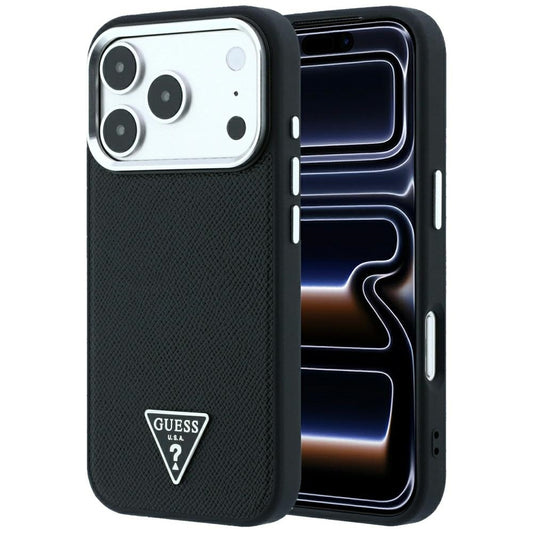 Capa MagSafe para Apple iPhone 18 Pro Max / 17 Pro Max, Guess, Logótipo Triângulo Granulado, Preta