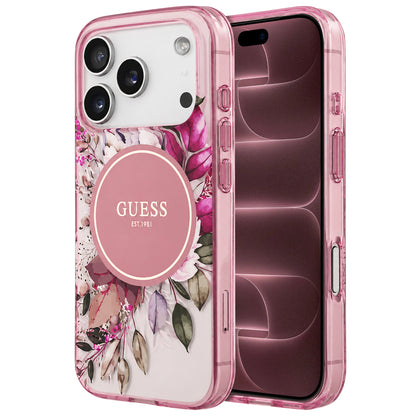 Capa MagSafe para Apple iPhone 18 Pro Max / 17 Pro Max, Guess, IML Flower & Tonal Circle, Rosa