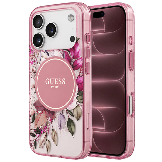 Capa MagSafe para Apple iPhone 18 Pro Max / 17 Pro Max, Guess, IML Flower & Tonal Circle, Rosa