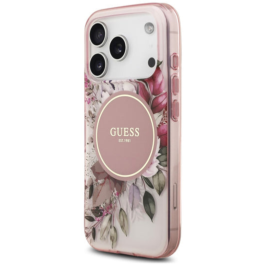 Capa MagSafe para Apple iPhone 18 Pro Max / 17 Pro Max, Guess, IML Flower & Tonal Circle, Rosa