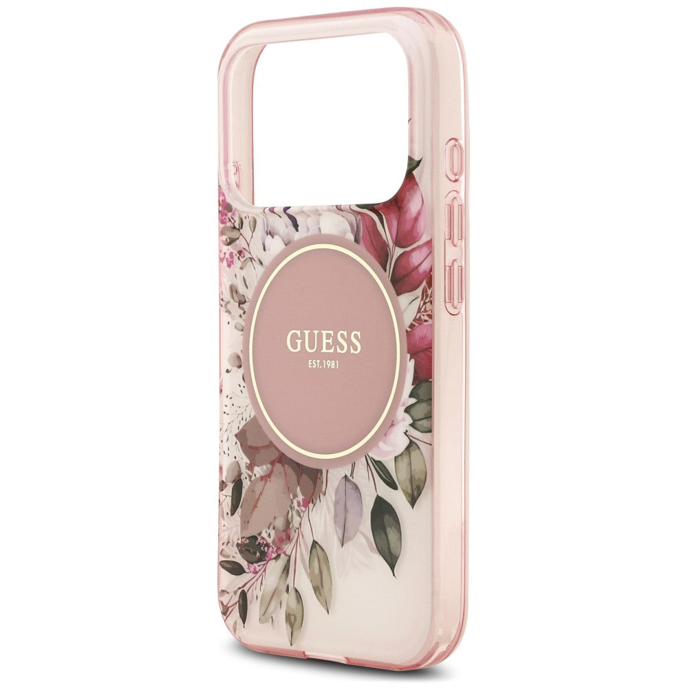 Capa MagSafe para Apple iPhone 18 Pro Max / 17 Pro Max, Guess, IML Flower & Tonal Circle, Rosa