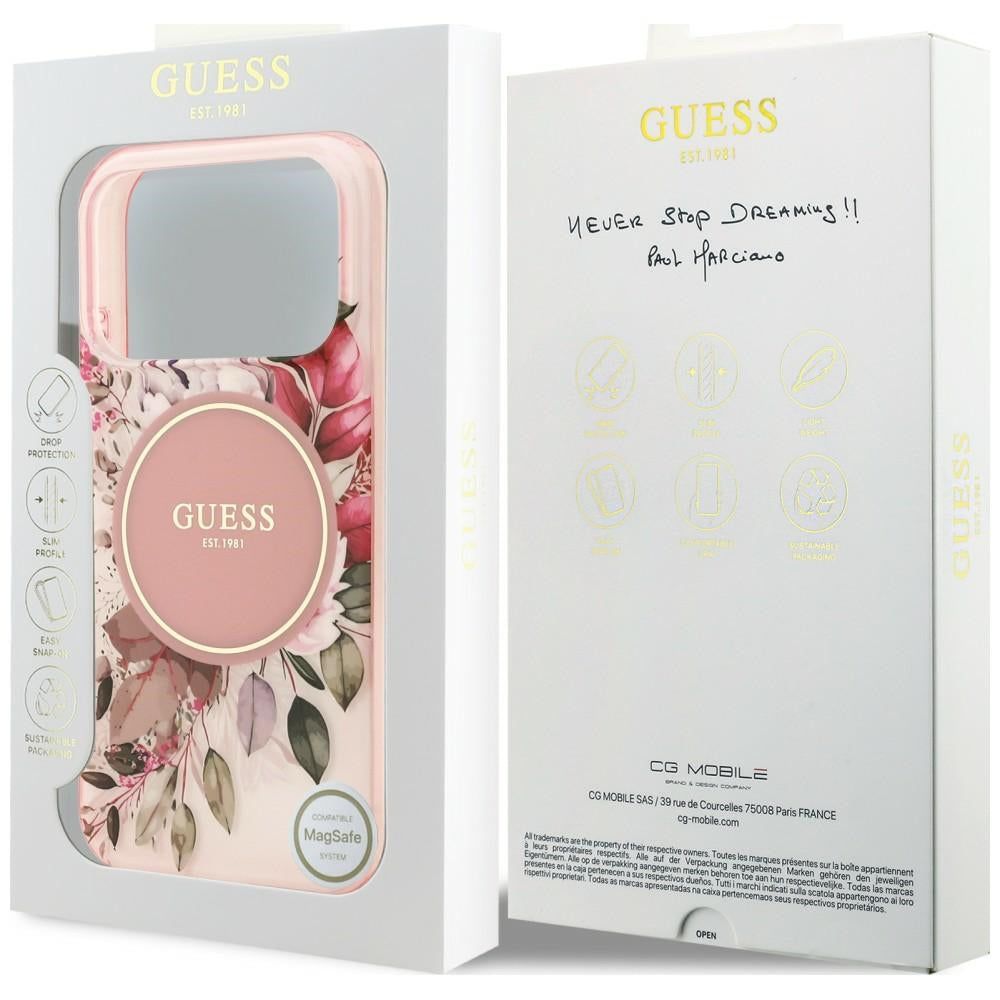 Capa MagSafe para Apple iPhone 18 Pro Max / 17 Pro Max, Guess, IML Flower & Tonal Circle, Rosa