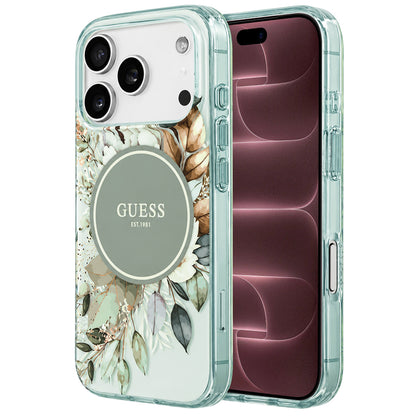 Capa MagSafe para Apple iPhone 18 Pro Max / 17 Pro Max, Guess, IML Flower & Tonal Circle, Verde