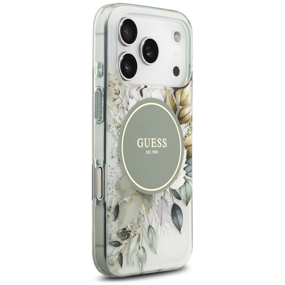Capa MagSafe para Apple iPhone 18 Pro Max / 17 Pro Max, Guess, IML Flower & Tonal Circle, Verde