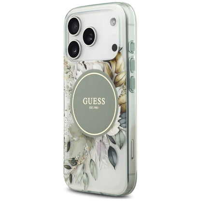 Capa MagSafe para Apple iPhone 18 Pro Max / 17 Pro Max, Guess, IML Flower & Tonal Circle, Verde