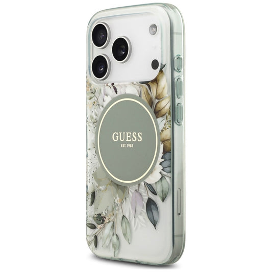 Capa MagSafe para Apple iPhone 18 Pro Max / 17 Pro Max, Guess, IML Flower & Tonal Circle, Verde