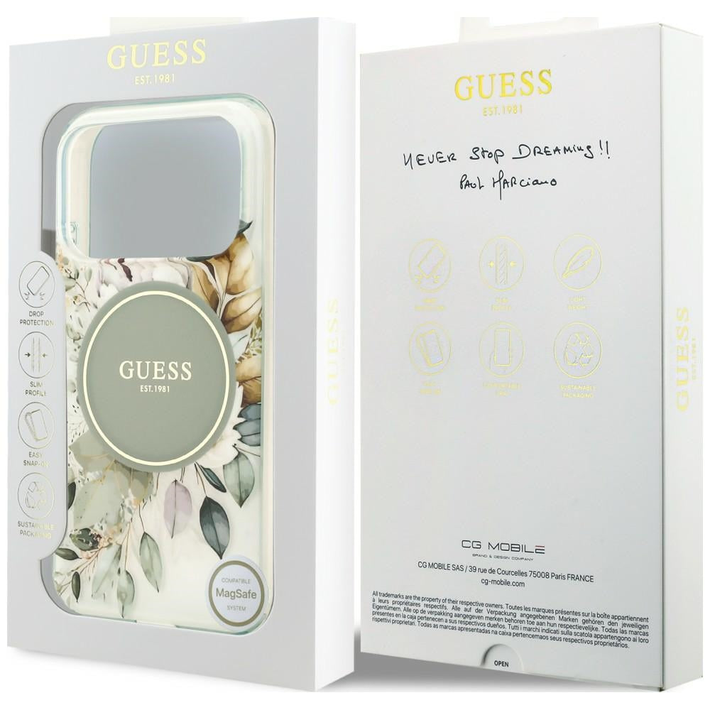 Capa MagSafe para Apple iPhone 18 Pro Max / 17 Pro Max, Guess, IML Flower & Tonal Circle, Verde