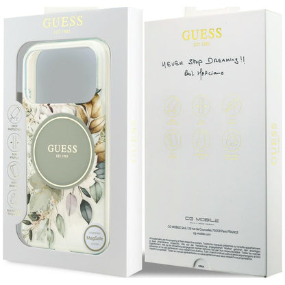Capa MagSafe para Apple iPhone 18 Pro Max / 17 Pro Max, Guess, IML Flower & Tonal Circle, Verde