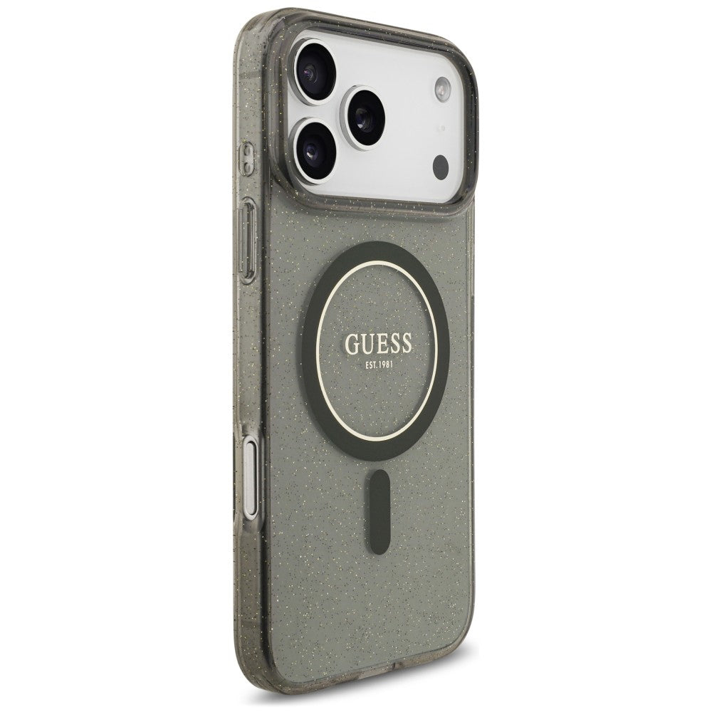 Capa MagSafe para Apple iPhone 18 Pro Max / 17 Pro Max, Guess, IML Glitter with Pearl Strap, Preta