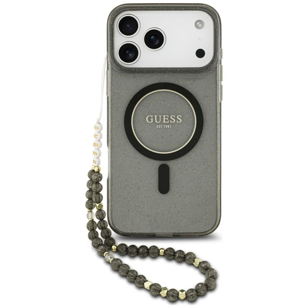 Capa MagSafe para Apple iPhone 18 Pro Max / 17 Pro Max, Guess, IML Glitter with Pearl Strap, Preta