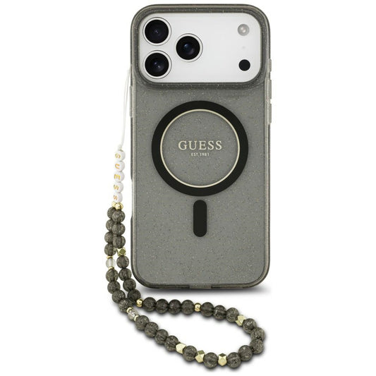 Capa MagSafe para Apple iPhone 18 Pro Max / 17 Pro Max, Guess, IML Glitter with Pearl Strap, Preta