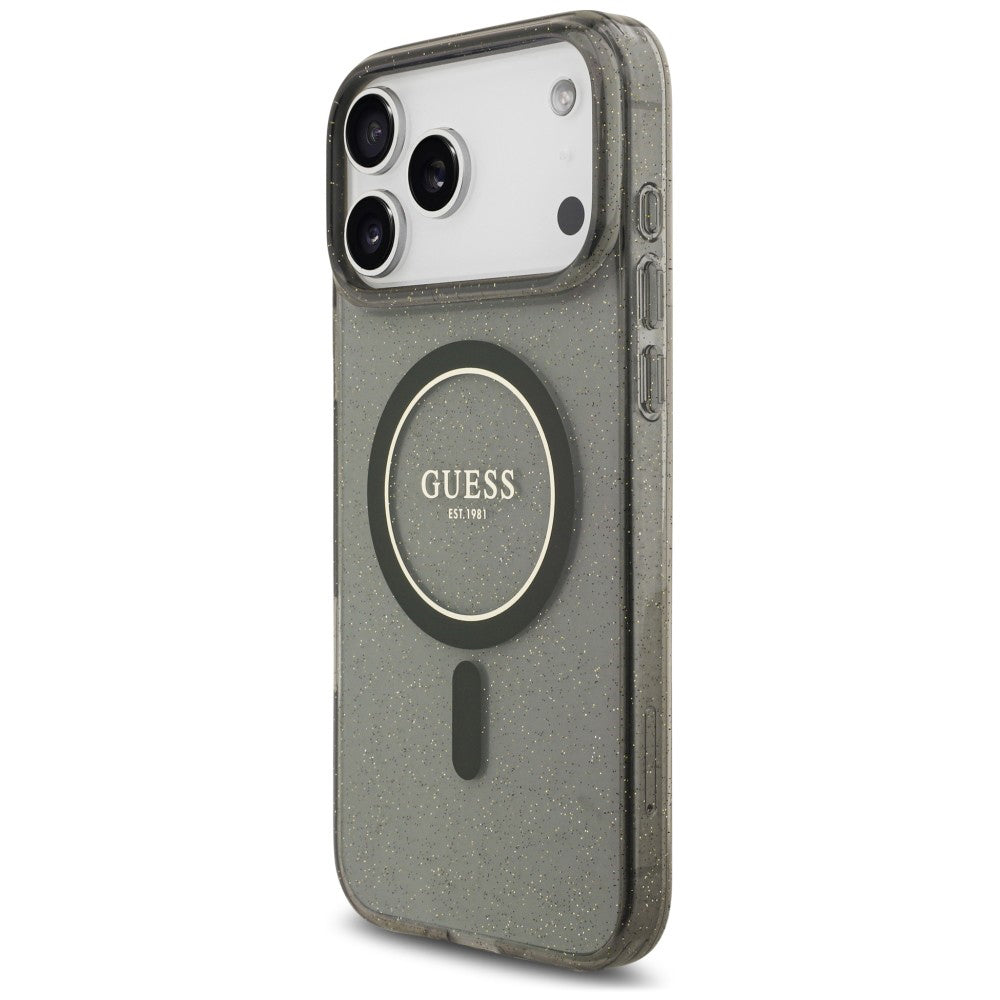 Capa MagSafe para Apple iPhone 18 Pro Max / 17 Pro Max, Guess, IML Glitter with Pearl Strap, Preta